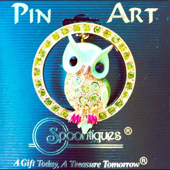 2/$35 Owl🦉Crystal Pin / Brooch by Spoontiques NEW / NWT - Picture 3 of 8